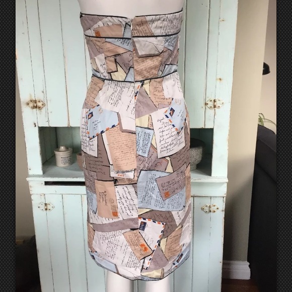 J Crew 8/6 Letter Postcard Print Strapless Dress - Picture 5 of 9